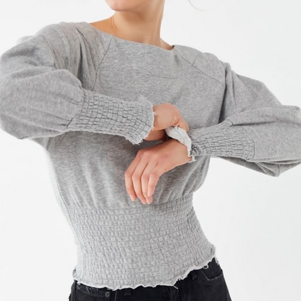 Out From Under UO grey smocked longsleeve top